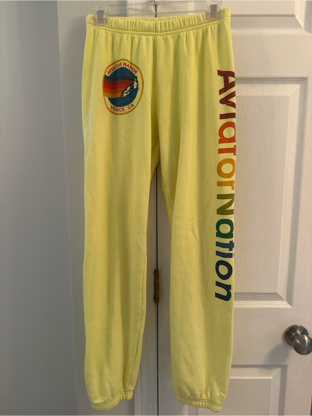 Aviator Nation Neon Yellow Joggers Sweatpants with Logo- Women’s medium